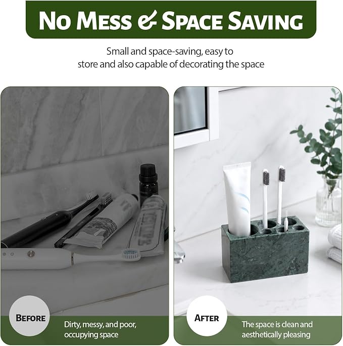 BCS Toothbrush Holder for Bathrooms, 6 Slots Open-Bottom Marble Toothbrush - Image 6