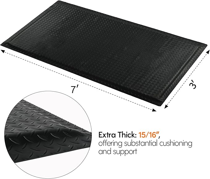 Anti Fatigue Mats Industrial 3' x 7' 15/16" Thick Ergonomic Standing Mat Commercial Kitchen Mat Heavy Duty Diamond Plate Cushioned Shop Floor Mats Helps Relieve Back and Leg Soreness