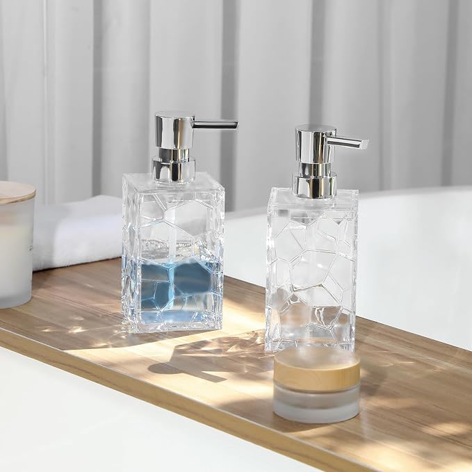 Clear Acrylic Pump Bottle Refillable Lotion Soap Dispenser 10oz 2 Pack | - Image 4
