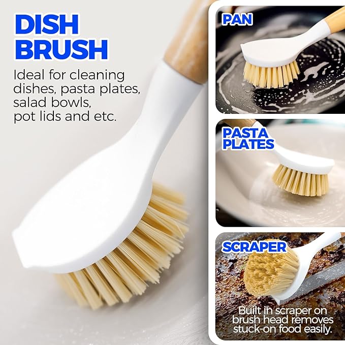 Holikme 6 Pack Dish Brush with Bottle Brush Scrub Brush Straw, Palm Scrub Brush - Image 3