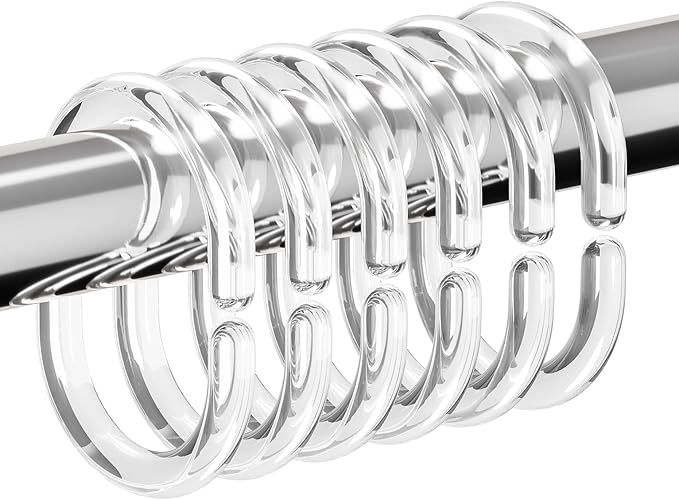 Resze 24 PCS Shower Curtain Hooks, Plastic Clear Shower Curtain Rings | Shower by Resze