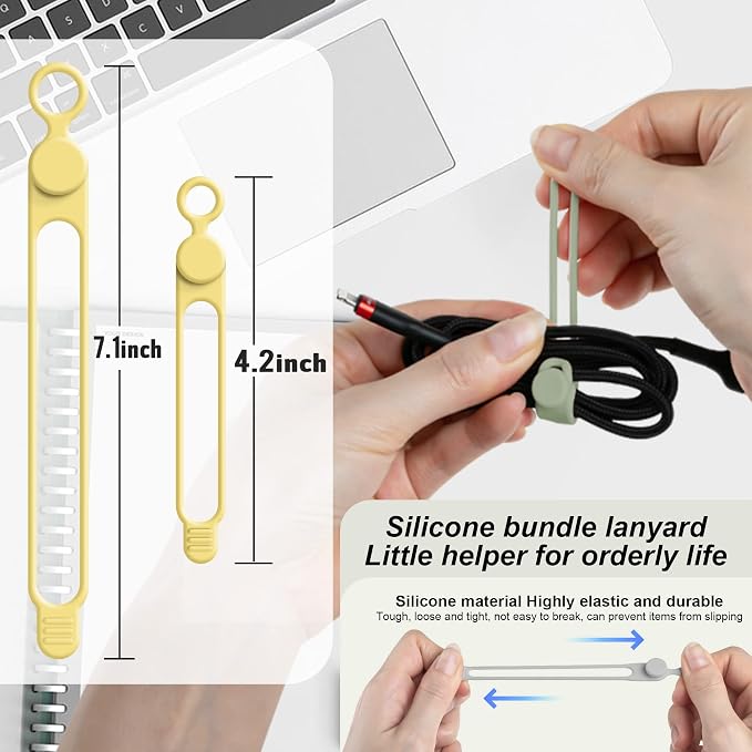20Pcs Silicone Cable Ties, Cord Organizer Cable Management-2Sizes | Reusable - Image 2
