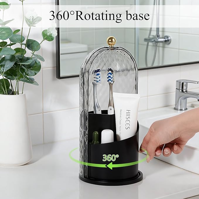 Toothbrush Holder with Cover for Bathroom Countertop, Toothpaste, Self Draining - Image 3