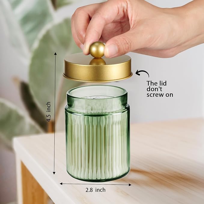 Amolliar Green Glass Apothecary Jar, Qtip Holder Bathroom Decor - Image 2