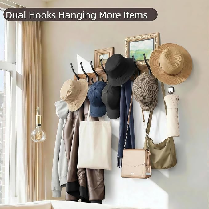 Optish 1 Pack Wooden Coat Rack Wall Mount, 16.1" Rustic Coat Hanger Hooks - Image 6