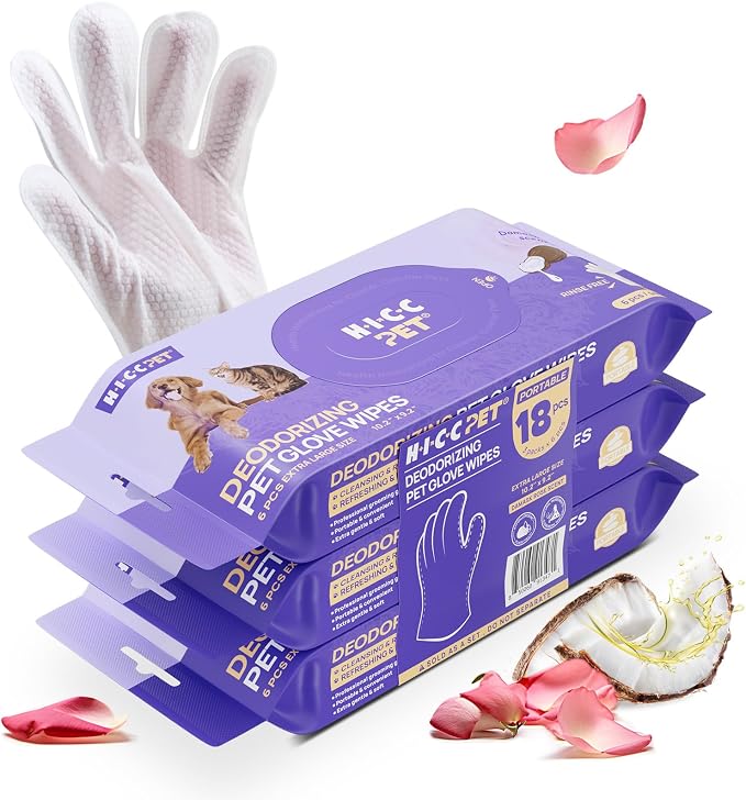 HICC PET Dog Wipes for Dogs & Cats, Glove Design, Head-to-Tail Grooming by HICCPET
