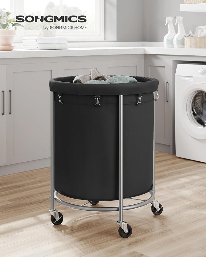 SONGMICS Laundry Basket with Wheels, Steel Frame, Removable Bag - Image 2