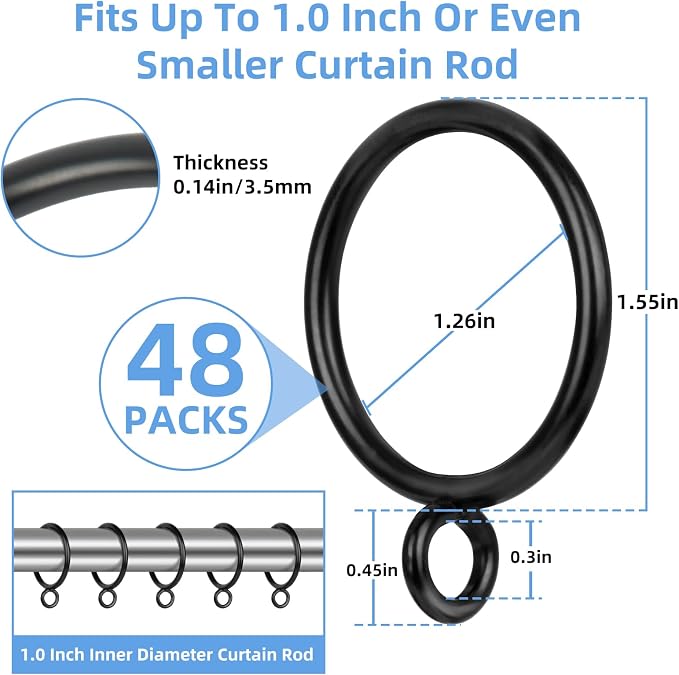Curtain Rings with Eyelets, 48 Pack Metal Drapery Rings - Image 2