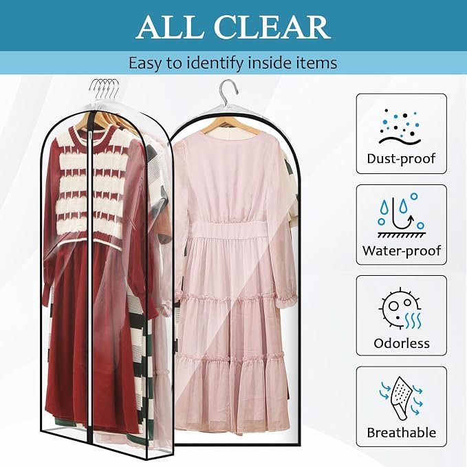 50" All Clear Garment Bags for Hanging Clothes, Plastic Garment Covers - Image 3