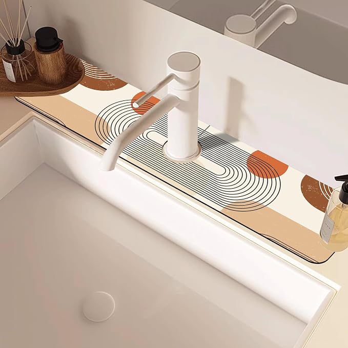 Abstract Minimalistic Geometric Sink Faucet Absorbing Mat Sink Splash Guard - Image 2