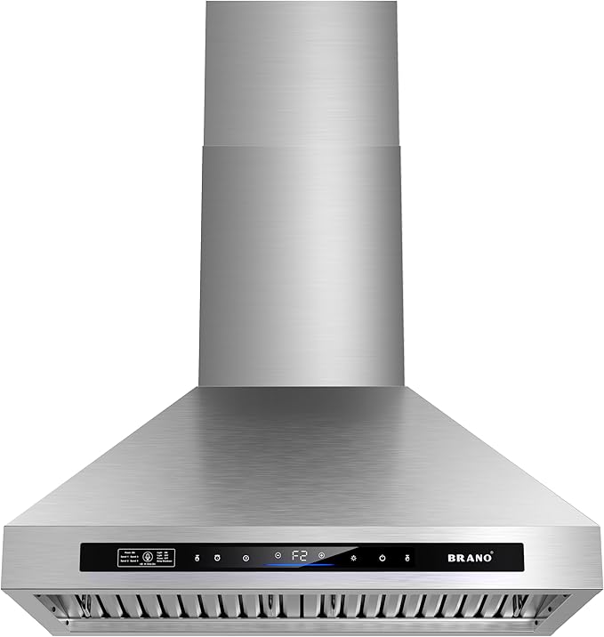 Wall Mount Range Hood 36 inch，900 CFM Kitchen Hood with Voice/Gesture/Touch Control，Vent Hood in Stainless Steel With Ducted/Ductless Convertible, 4 Speed Exhaust Fan