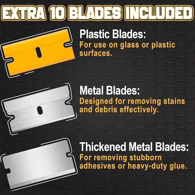 DIYSELF 12 Pack Razor Blade Scraper, Extendable Handle & 10 Extra Blades | - Image 6