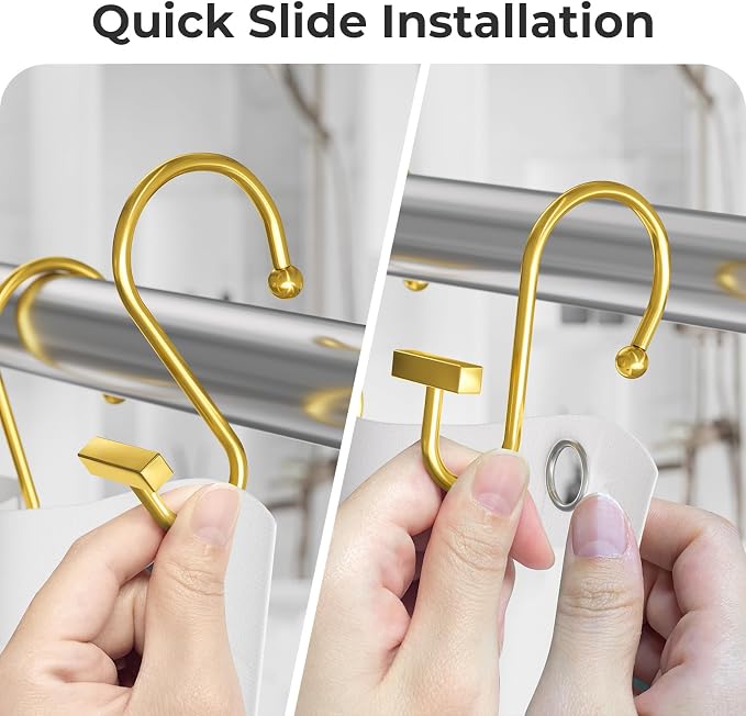 Muted Gold Shower Curtain Hooks, Bathway Shower Curtain Rings Rust Proof - Image 4