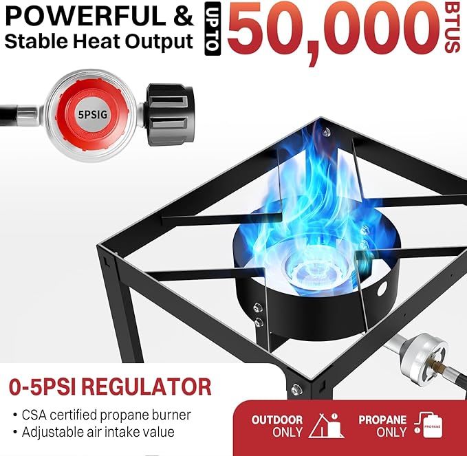 18QT Outdoor Propane Deep Fryer | Include 2 Baskets | Lid | 9" Fryer Tong | 6" Thermometer | Fish Fryer Pot with 50,000 BTU Propane Burner | Ideal for Fish, Chicken Wings & French Fries