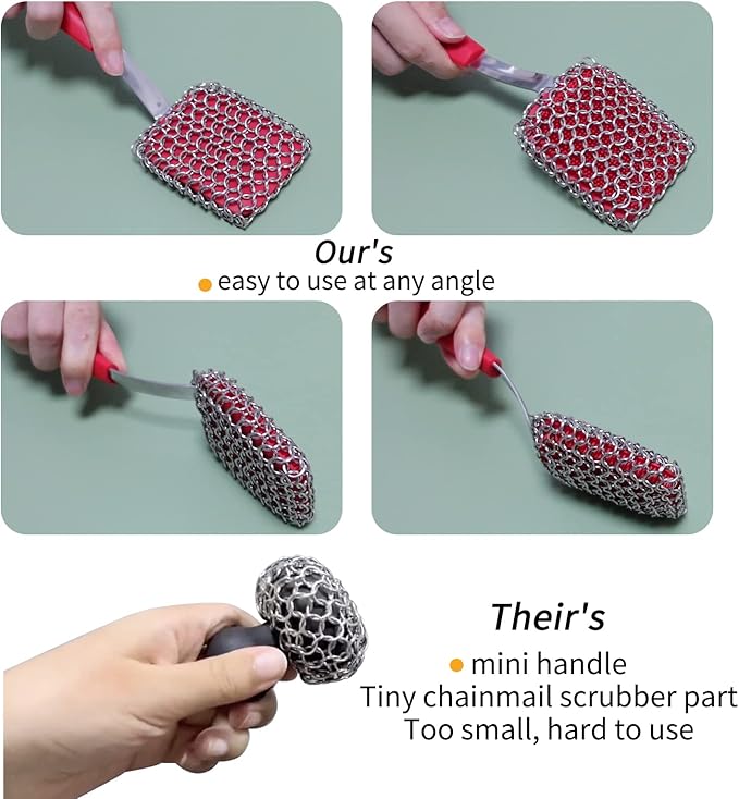 5 Pcs Cast Iron Cleaning Kit Pan Pot Wok Scraper Tool Skillet Sponge Metal Sponge Stainless Steel Brush Scrubber Scouring Pad, Steel Dish Scrub Chainmail Pan Scrubber Cast Iron Cleaner