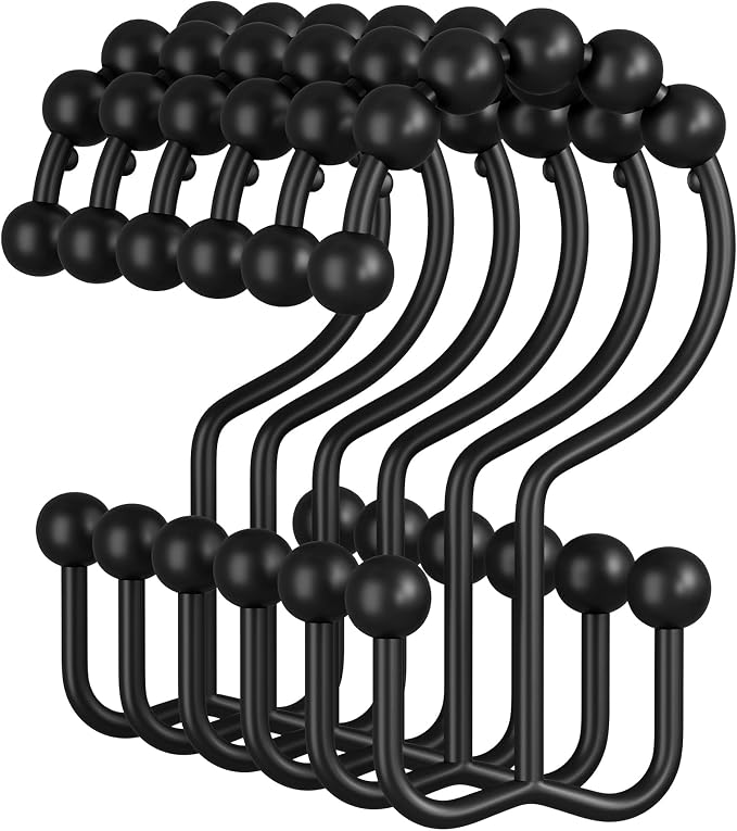 Amazer Shower Curtain Rings, Rust-Resistant Metal Double Shower Hooks by Amazer