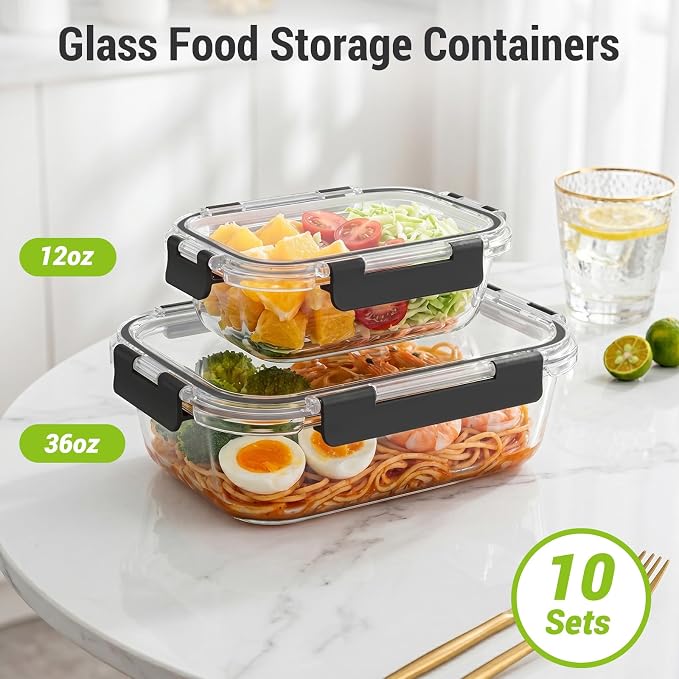 10 Sets 36 oz & 12 oz Glass Food Storage Containers - Image 2