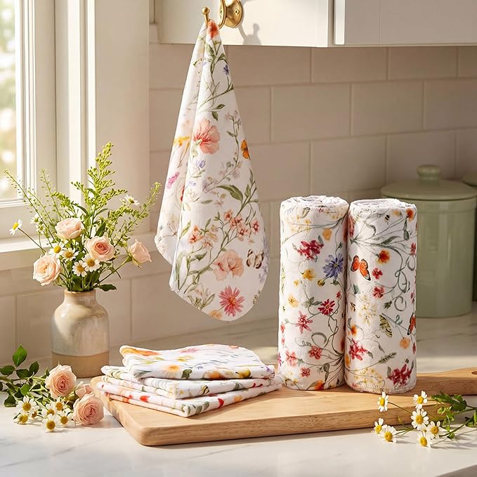 Reusable Kitchen Cloths Cotton Towel, 36 Pack, Vintage Wildflower - Image 7