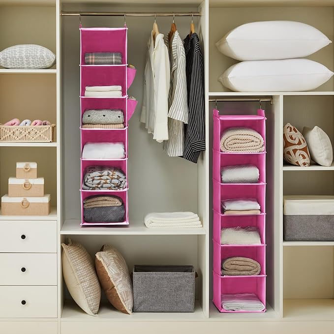 YOUDENOVA Hanging Closet Organizer and Storage, Light Pink | Breathable Fabric - Image 2