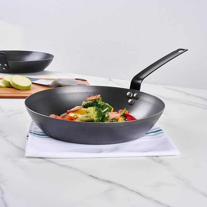 Met Lux 12 Inch Fry Pans, 6 Lightweight Frying Pans - Induction-Ready, Triple-Riveted, Black Carbon Steel Cooking Skillets, Durable, For Searing, Sauteing, And Browning Food - Restaurantware