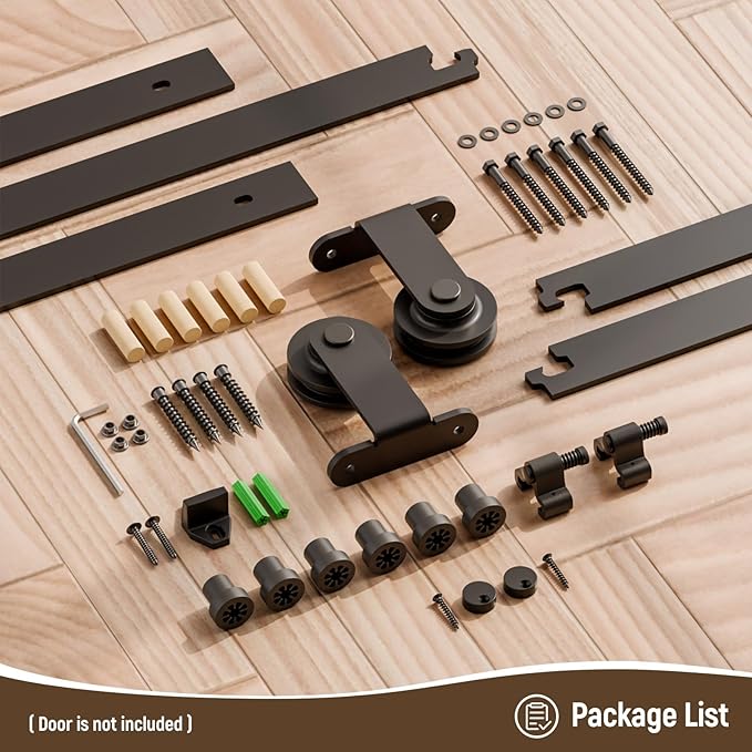 CCJH 8FT Sliding Barn Door Hardware Kit, Heavy Duty, Smoothly and Silently, Easy to Install, Fit 48" Width Single Door Panel, T-Shaped Style Black