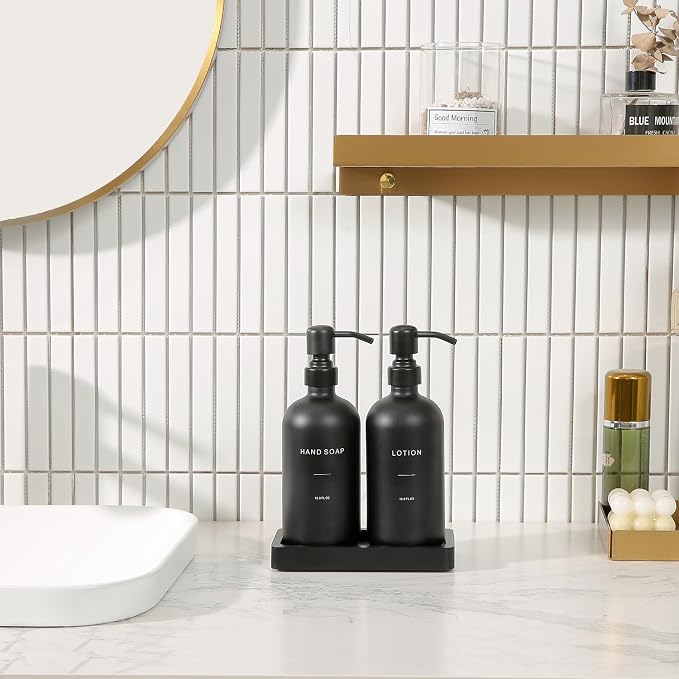 Prus Waso Black Soap Dispenser Bathroom Set | Soap and Lotion Dispenser Set - Image 2