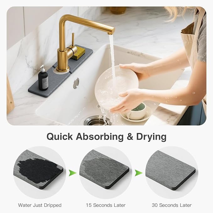 Premium Stone Faucet Mat for Kitchen Sink, 15.8" x 4" Dark Gray | Quick Drying - Image 4