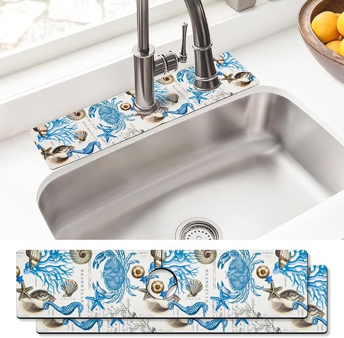 Sink Faucet Absorbing Mat, 2 Pack Drying Mat Around Faucet Sink Splash Guard by BathtubMat