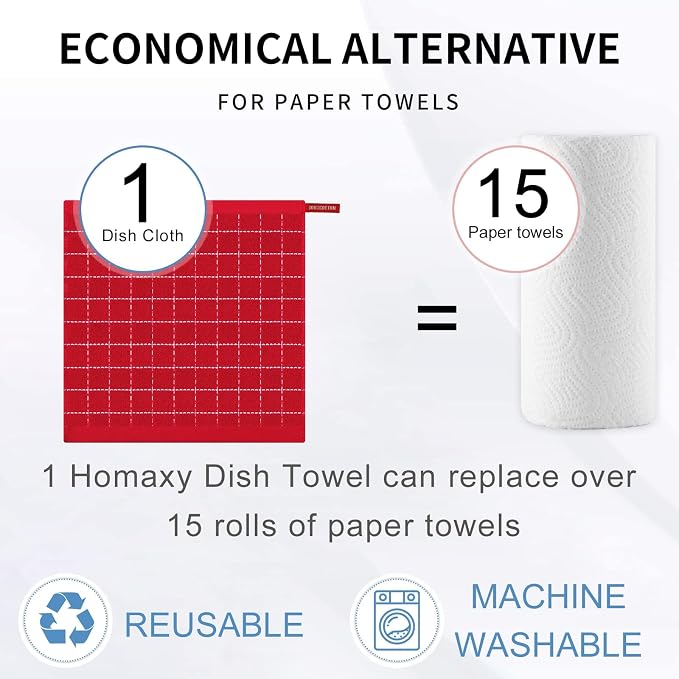 Homaxy 100% Cotton Terry Kitchen Dish Cloths, 8 Pack - Image 7