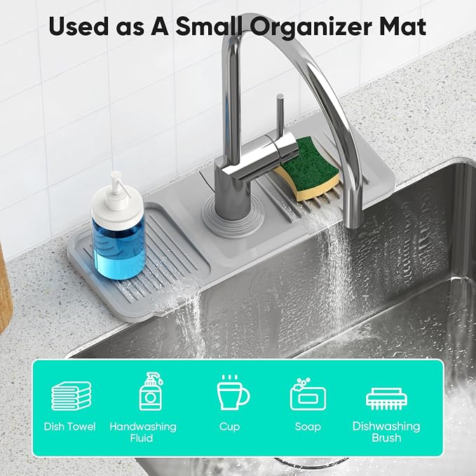 14.6'' Faucet Mat for Kitchen Sink Kitchen Sink Splash Guard Silicone Kitchen - Image 7