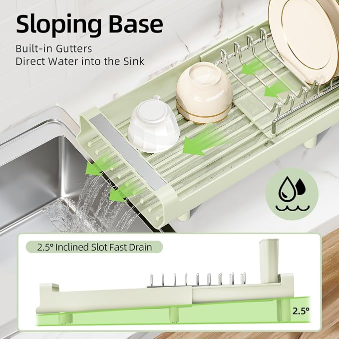 TOOLF Small Dish Drying Rack, Expandable and Space-Saving, Compact Design Fits - Image 6
