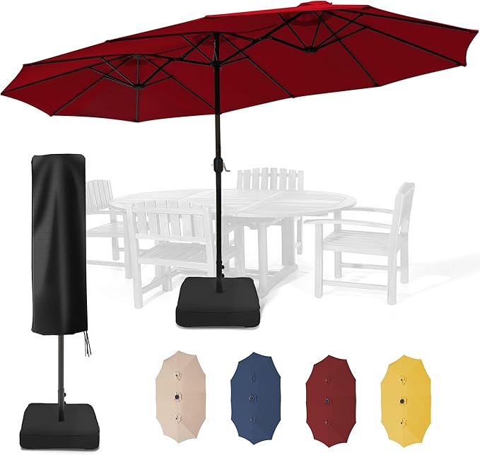 Sundale Outdoor 15ft Large Patio Umbrella with Base Included and Umbrella Cover, Outdoor Double-Sided Umbrella