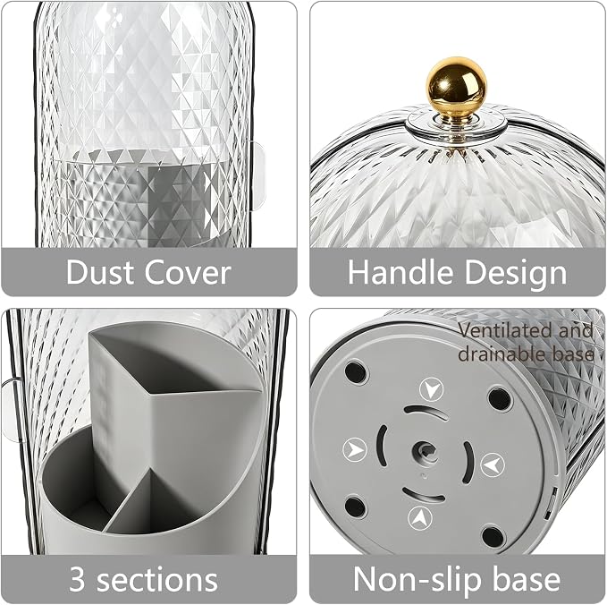 Toothbrush Holder with Cover for Bathroom Countertop, Toothpaste, Self Draining - Image 4