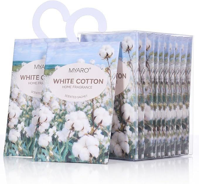 MYARO 12Pcs White Cotton Sachets Hanging Car Freshener, Closet Deodorizer - Image 7