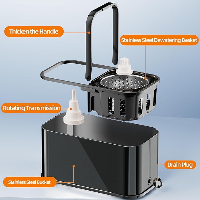 Spin Mop and Bucket with Wringer Set for Home,360° Mop and Bucket with Separate Clean and Dirty Water,Wet Dust Mop for Floor Cleaning with Extra Refills (Black)