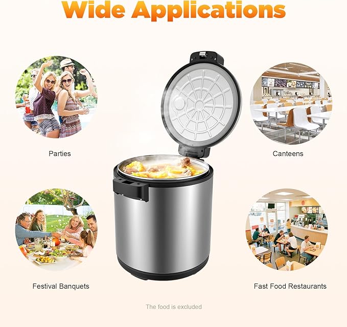 6-Gal Electric Rice Warmer | Two Temperature Settings | 110V 110W Commercial Food Warmer with Flip Lid & Rice Spoon for Parties, Festival Banquets, Catering (Stainless Steel/American plug 110V)