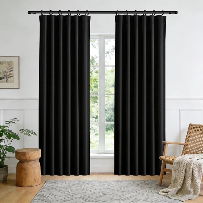 Room Divider Blackout Curtain Track Curtains Wall Dividers Panels Screen for Living Rooms Bedroom Office Privacy Partition Separation, W52 × L108 Inch,1 Panel, Black