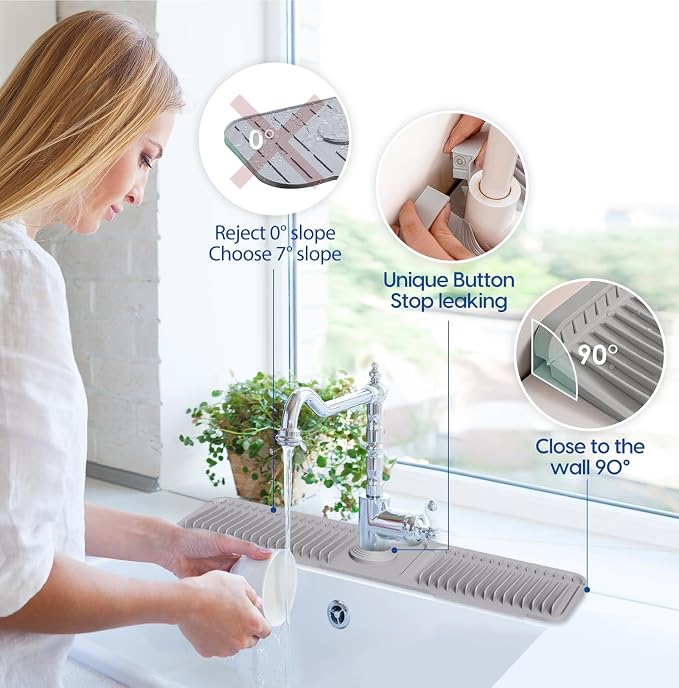 24-Inch Silicone Faucet Mat for Kitchen Sink Splash Guard, 7° Slope | 24"x5.5" - Image 5
