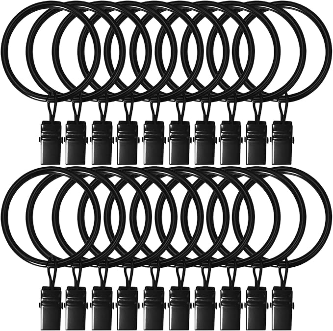20 Pack Curtain Rings with Clips 1.5" Interior Diameter, Metal Drapery Clips by LULARINE