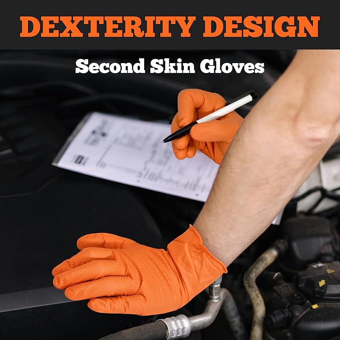 TitanFlex Heavy Duty Orange Nitrile Gloves, 6 Mil, Raised Diamond Texture - Image 4