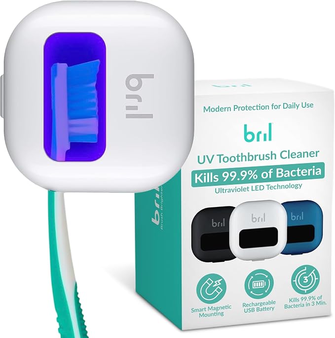 UV-C Toothbrush Sanitizer and Holder – Wall Mounted, Rechargeable, 30-Day by Bril