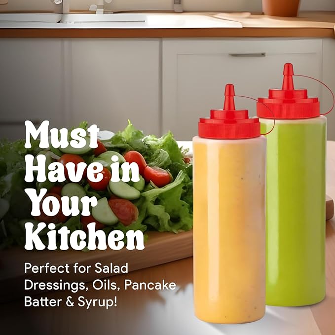 Norcalway 24 oz Condiment Squeeze Bottles for Sauces - Leak Proof - 4 Pack (XL)