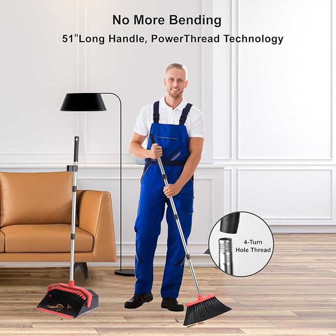 Broom and Dustpan Set for Home, ZeroGap Lip, Upright Storage Broom Combo for - Image 5