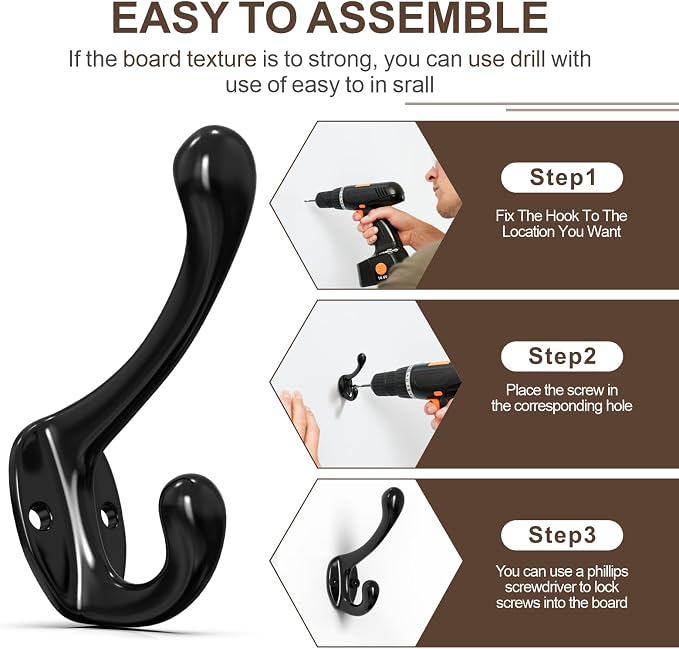 16 Pcs Black Coat Hooks, Wall Hooks - Image 4