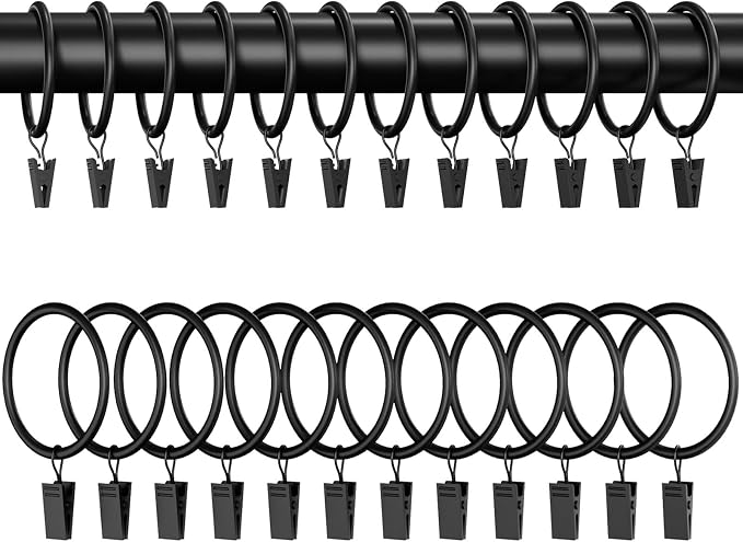 24 Pack Black Metal Curtain Rings by GASRONS