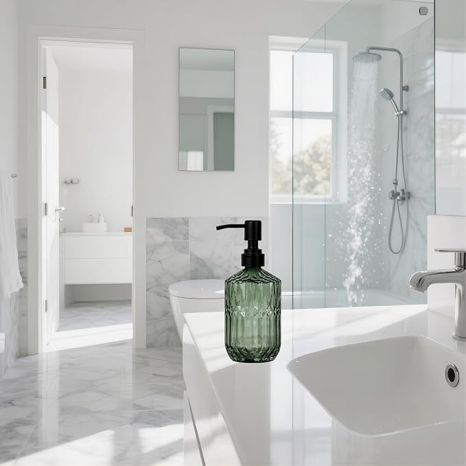 18oz Green Glass Soap Dispenser, Refillable Kitchen, Bathroom Thick Glass Soap - Image 2