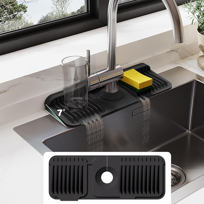 14.6-Inch Silicone Faucet Mat for Kitchen Sink Splash Guard, 7° Slope | by Doeklpo
