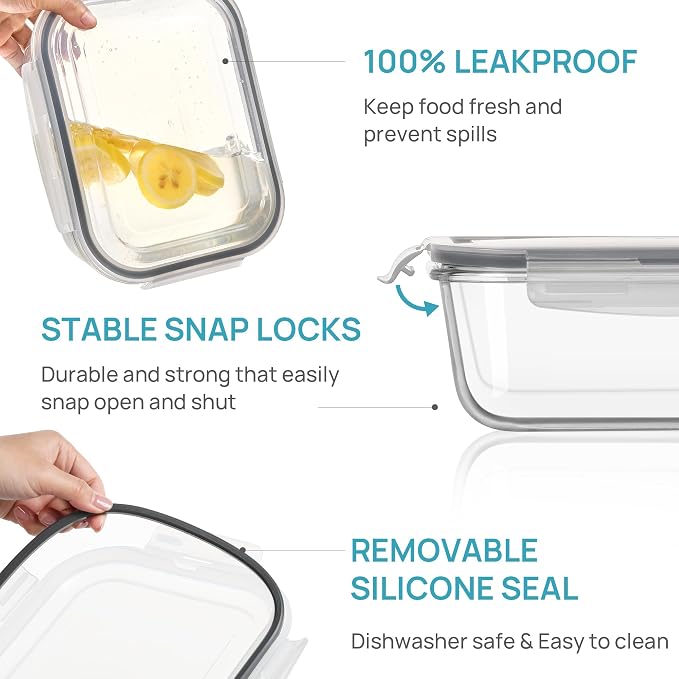Vtopmart 2Pack 2260ml/76.4oz Extra Large Glass Storage Containers, Dishwasher - Image 6
