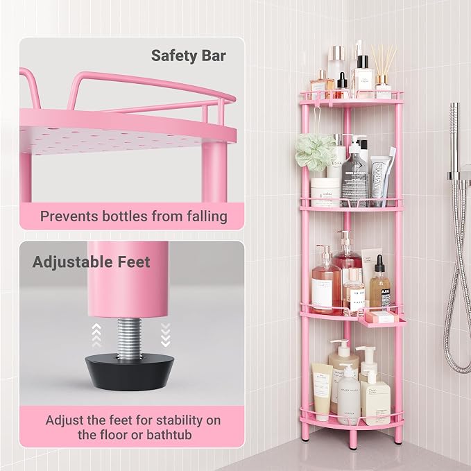 ELYKEN Corner Shower Caddy Standing, 4 Tier Metal Shower Organizer - Image 5
