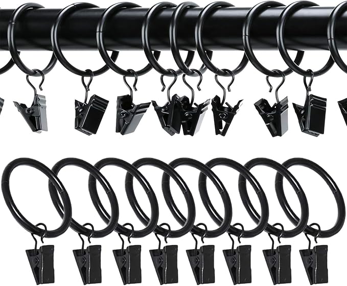 100 Pack Curtain Rings with Clips, Window Clip Rings Black Curtain Hooks by Azmoncy